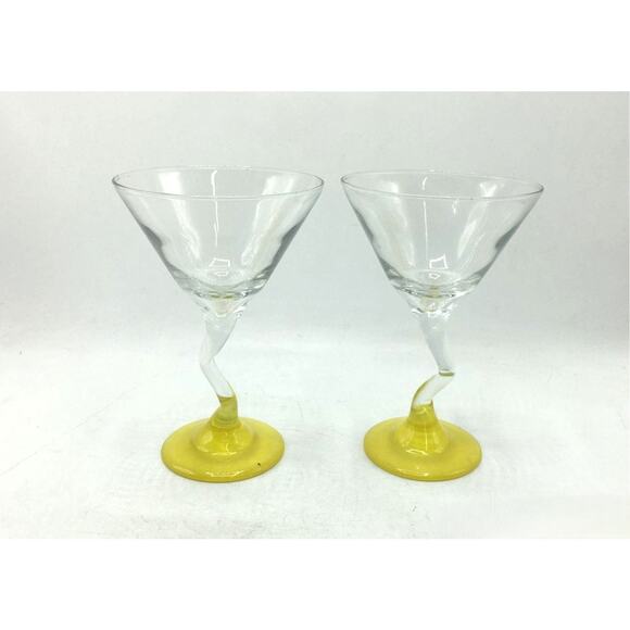 Libbey WATUSI Multicolor Martini Glasses Retro Zig Zag Stem Barware - Picture 6 of 8